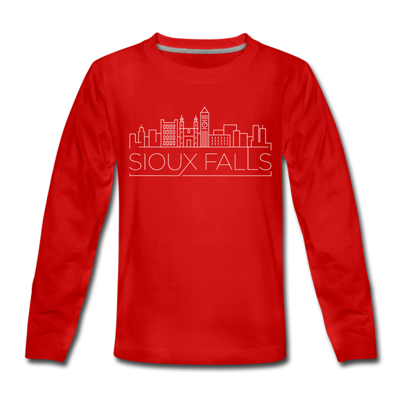 Sioux Falls, South Dakota Youth Long Sleeve Shirt - Skyline Youth Long Sleeve Sioux Falls Tee - red