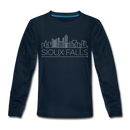 Sioux Falls, South Dakota Youth Long Sleeve Shirt - Skyline Youth Long Sleeve Sioux Falls Tee - deep navy
