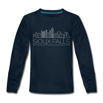 Sioux Falls, South Dakota Youth Long Sleeve Shirt - Skyline Youth Long Sleeve Sioux Falls Tee - deep navy