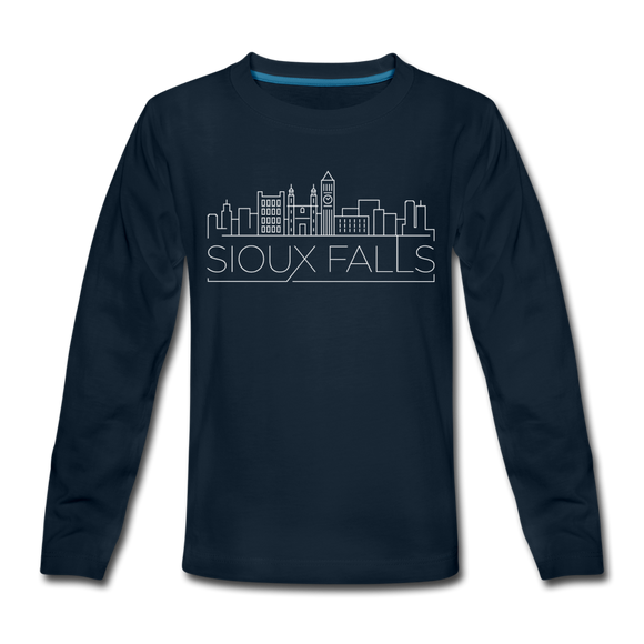 Sioux Falls, South Dakota Youth Long Sleeve Shirt - Skyline Youth Long Sleeve Sioux Falls Tee - deep navy