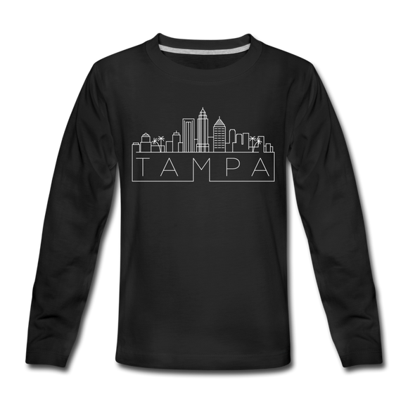Tampa, Florida Youth Long Sleeve Shirt - Skyline Youth Long Sleeve Tampa Tee - black