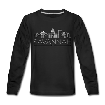 Savannah, Georgia Youth Long Sleeve Shirt - Skyline Youth Long Sleeve Savannah Tee - black