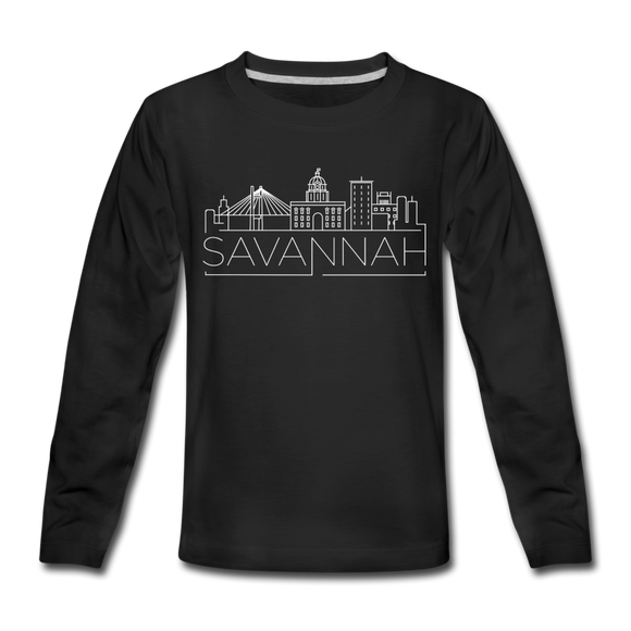 Savannah, Georgia Youth Long Sleeve Shirt - Skyline Youth Long Sleeve Savannah Tee - black