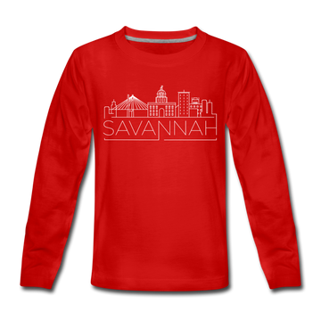 Savannah, Georgia Youth Long Sleeve Shirt - Skyline Youth Long Sleeve Savannah Tee - red