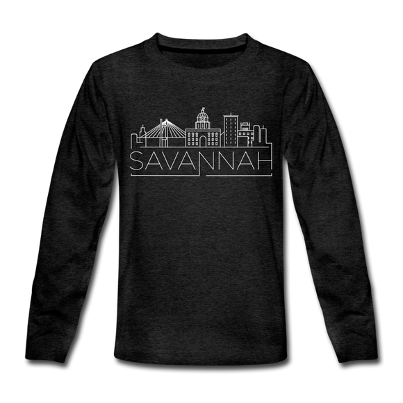 Savannah, Georgia Youth Long Sleeve Shirt - Skyline Youth Long Sleeve Savannah Tee - charcoal gray
