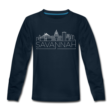 Savannah, Georgia Youth Long Sleeve Shirt - Skyline Youth Long Sleeve Savannah Tee - deep navy