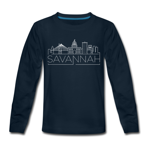 Savannah, Georgia Youth Long Sleeve Shirt - Skyline Youth Long Sleeve Savannah Tee - deep navy