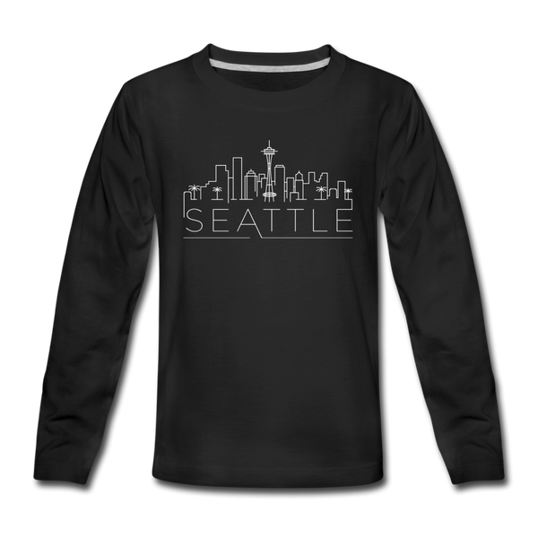 Seattle, Washington Youth Long Sleeve Shirt - Skyline Youth Long Sleeve Seattle Tee - black