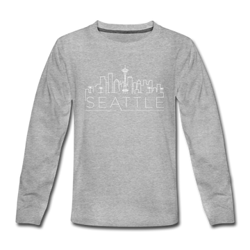Seattle, Washington Youth Long Sleeve Shirt - Skyline Youth Long Sleeve Seattle Tee - heather gray