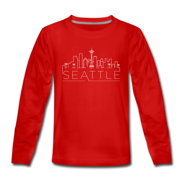 Seattle, Washington Youth Long Sleeve Shirt - Skyline Youth Long Sleeve Seattle Tee - red