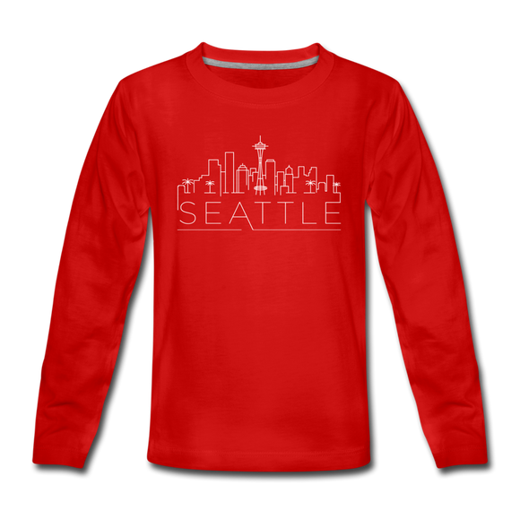 Seattle, Washington Youth Long Sleeve Shirt - Skyline Youth Long Sleeve Seattle Tee - red
