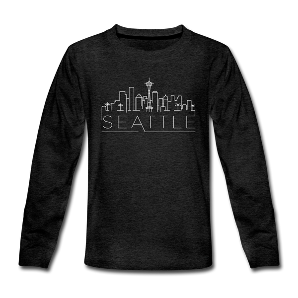Seattle, Washington Youth Long Sleeve Shirt - Skyline Youth Long Sleeve Seattle Tee - charcoal gray