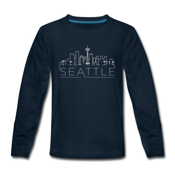 Seattle, Washington Youth Long Sleeve Shirt - Skyline Youth Long Sleeve Seattle Tee - deep navy