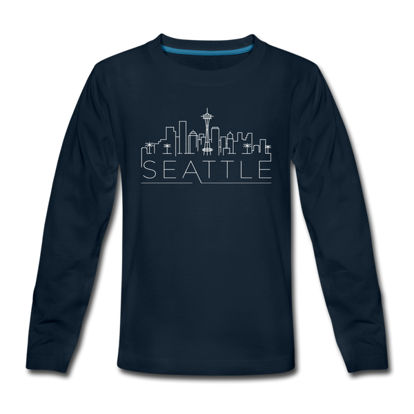 Seattle, Washington Youth Long Sleeve Shirt - Skyline Youth Long Sleeve Seattle Tee - deep navy