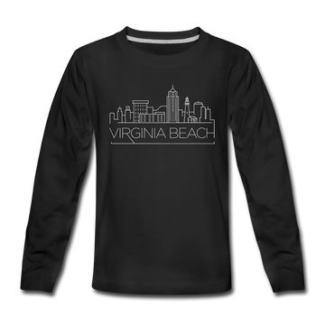 Virginia Beach, Virginia Youth Long Sleeve Shirt - Skyline Youth Long Sleeve Virginia Beach Tee - black