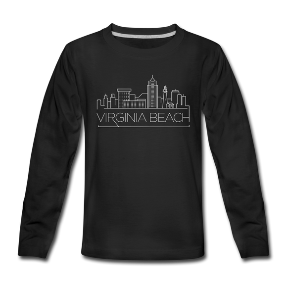 Virginia Beach, Virginia Youth Long Sleeve Shirt - Skyline Youth Long Sleeve Virginia Beach Tee - black