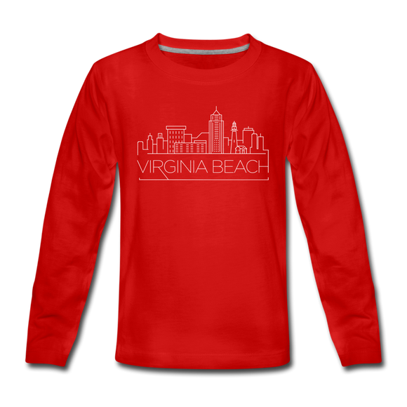 Virginia Beach, Virginia Youth Long Sleeve Shirt - Skyline Youth Long Sleeve Virginia Beach Tee - red