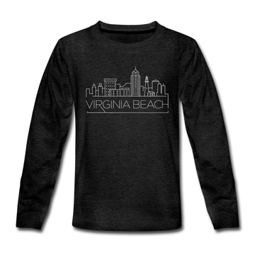 Virginia Beach, Virginia Youth Long Sleeve Shirt - Skyline Youth Long Sleeve Virginia Beach Tee - charcoal gray
