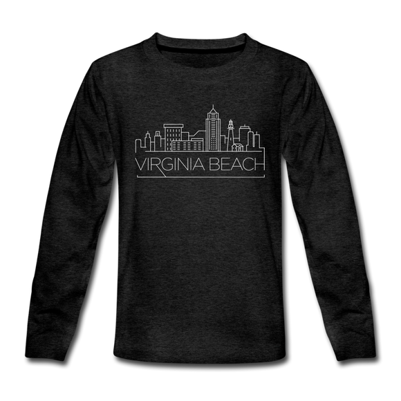 Virginia Beach, Virginia Youth Long Sleeve Shirt - Skyline Youth Long Sleeve Virginia Beach Tee - charcoal gray