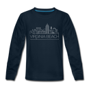 Virginia Beach, Virginia Youth Long Sleeve Shirt - Skyline Youth Long Sleeve Virginia Beach Tee - deep navy