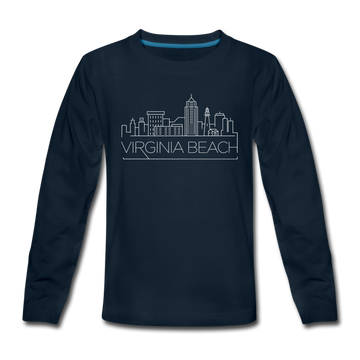 Virginia Beach, Virginia Youth Long Sleeve Shirt - Skyline Youth Long Sleeve Virginia Beach Tee - deep navy