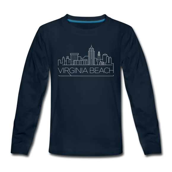 Virginia Beach, Virginia Youth Long Sleeve Shirt - Skyline Youth Long Sleeve Virginia Beach Tee - deep navy