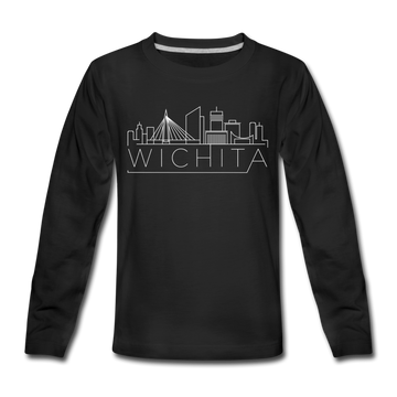 Wichita, Kansas DC Youth Long Sleeve Shirt - Skyline Youth Long Sleeve Wichita Tee - black