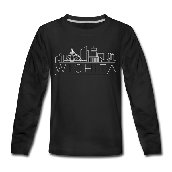 Wichita, Kansas DC Youth Long Sleeve Shirt - Skyline Youth Long Sleeve Wichita Tee - black