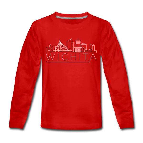 Wichita, Kansas DC Youth Long Sleeve Shirt - Skyline Youth Long Sleeve Wichita Tee - red
