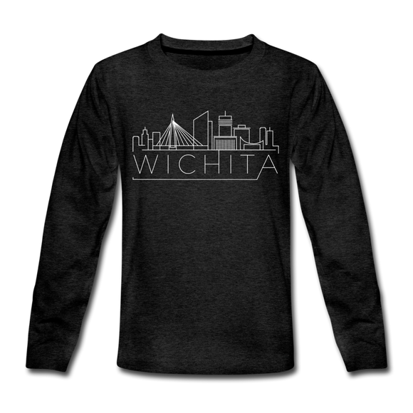Wichita, Kansas DC Youth Long Sleeve Shirt - Skyline Youth Long Sleeve Wichita Tee - charcoal gray