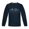 Wichita, Kansas DC Youth Long Sleeve Shirt - Skyline Youth Long Sleeve Wichita Tee - deep navy