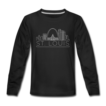 St. Louis, Missouri Youth Long Sleeve Shirt - Skyline Youth Long Sleeve St. Louis Tee - black