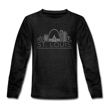 St. Louis, Missouri Youth Long Sleeve Shirt - Skyline Youth Long Sleeve St. Louis Tee - charcoal gray