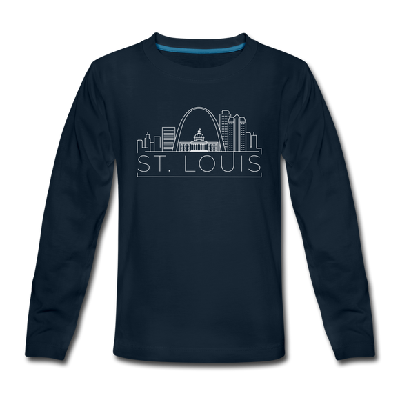 St. Louis, Missouri Youth Long Sleeve Shirt - Skyline Youth Long Sleeve St. Louis Tee - deep navy