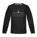 Washington DC Youth Long Sleeve Shirt - Skyline Youth Long Sleeve Washington DC Tee - black