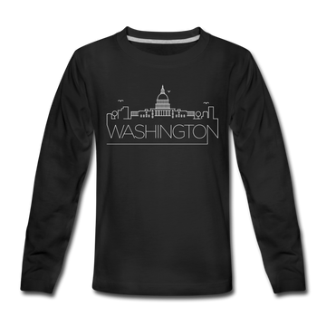 Washington DC Youth Long Sleeve Shirt - Skyline Youth Long Sleeve Washington DC Tee - black