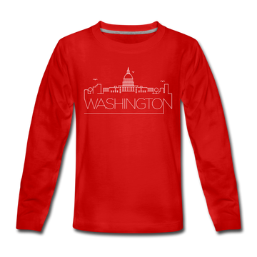 Washington DC Youth Long Sleeve Shirt - Skyline Youth Long Sleeve Washington DC Tee - red