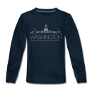 Washington DC Youth Long Sleeve Shirt - Skyline Youth Long Sleeve Washington DC Tee - deep navy
