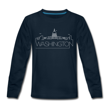 Washington DC Youth Long Sleeve Shirt - Skyline Youth Long Sleeve Washington DC Tee - deep navy