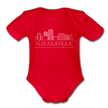 Albuquerque, New Mexico Baby Bodysuit - Organic Skyline Albuquerque Baby Bodysuit - red