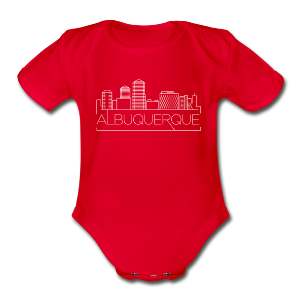 Albuquerque, New Mexico Baby Bodysuit - Organic Skyline Albuquerque Baby Bodysuit - red