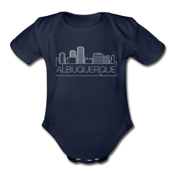 Albuquerque, New Mexico Baby Bodysuit - Organic Skyline Albuquerque Baby Bodysuit - dark navy
