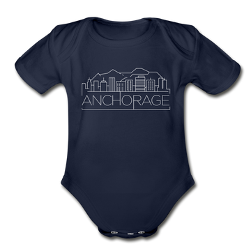Anchorage, Alaska Baby Bodysuit - Organic Skyline Anchorage Baby Bodysuit - dark navy