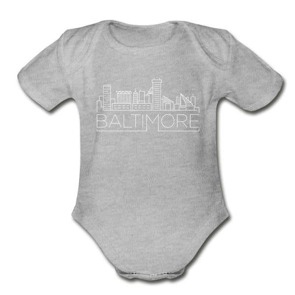 Baltimore, Maryland Baby Bodysuit - Organic Skyline Baltimore Baby  Bodysuit - heather gray