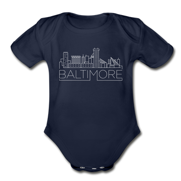 Baltimore, Maryland Baby Bodysuit - Organic Skyline Baltimore Baby  Bodysuit - dark navy