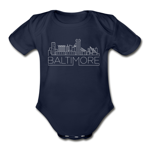Baltimore, Maryland Baby Bodysuit - Organic Skyline Baltimore Baby  Bodysuit - dark navy