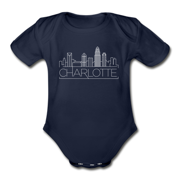 Charlotte, North Carolina Baby Bodysuit - Organic Skyline Charlotte Baby Bodysuit - dark navy