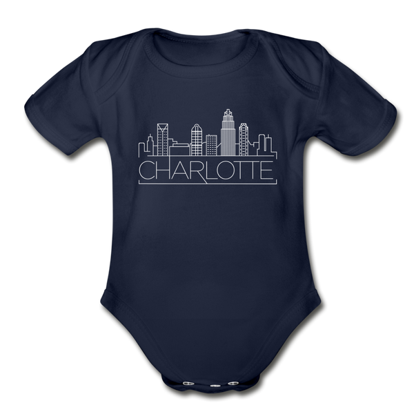 Charlotte, North Carolina Baby Bodysuit - Organic Skyline Charlotte Baby Bodysuit - dark navy