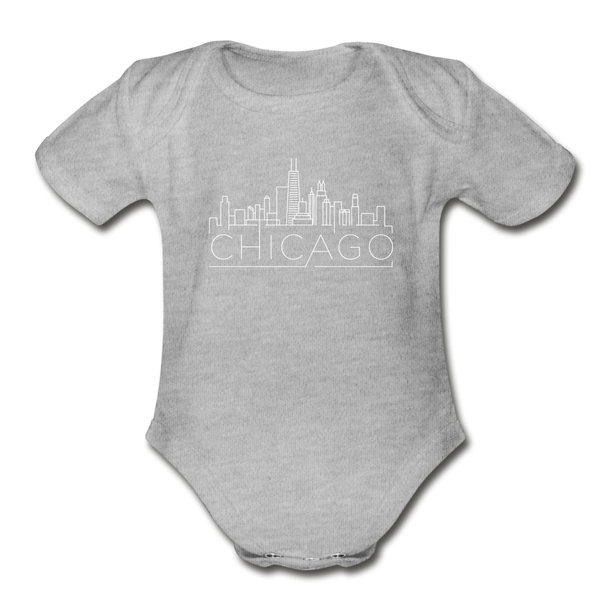 Chicago, Illinois Baby Bodysuit - Organic Skyline Chicago Baby Bodysuit - heather gray