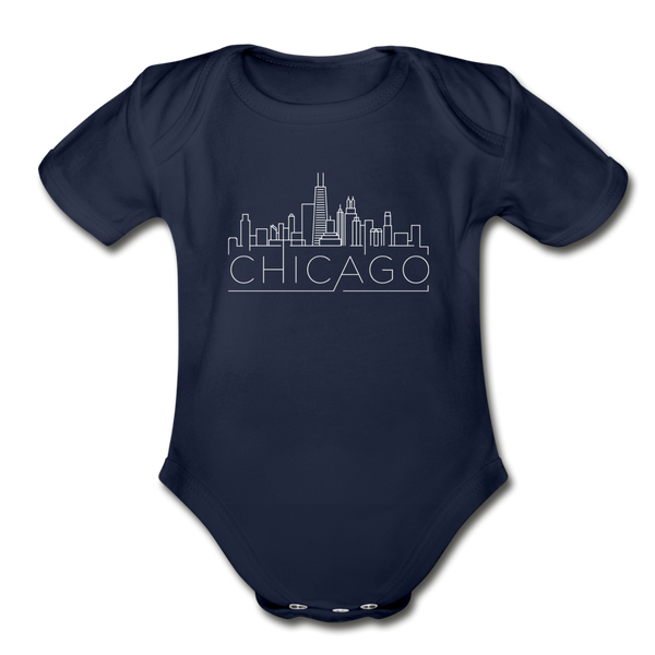 Chicago, Illinois Baby Bodysuit - Organic Skyline Chicago Baby Bodysuit - dark navy
